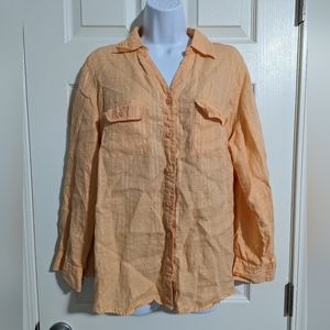 Women's 1X Plus Size 100% linen button up blouse Beachy Costal Top Brunch Beach